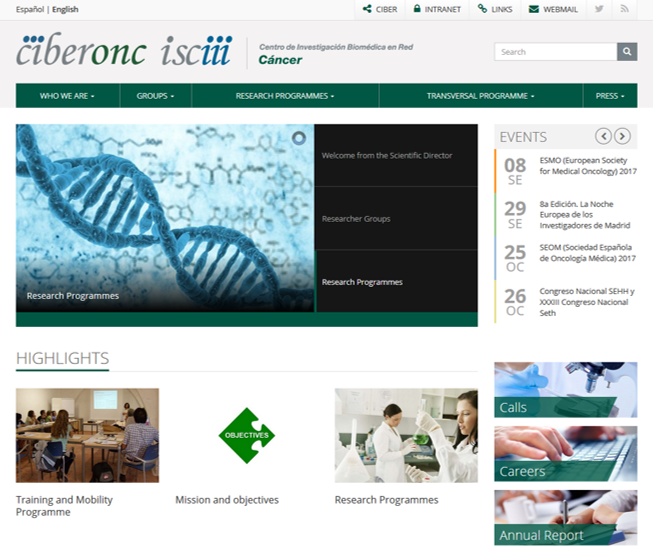 Disponible la versión en inglés de la web del CIBERONC